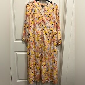 NWT Style & Co Floral Linen Blend Tiered Maxi Dress Long Sleeves 2X Modest Cool